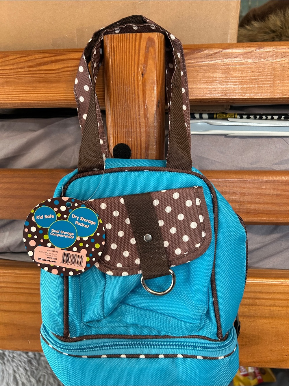 Kids Polka Dot Accent Shoulder Bag in Blue and Brown